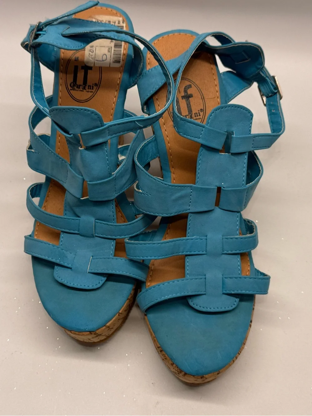 Turquoise Strappy Cork Wedge Sandals - Women - Picture 2 of 6